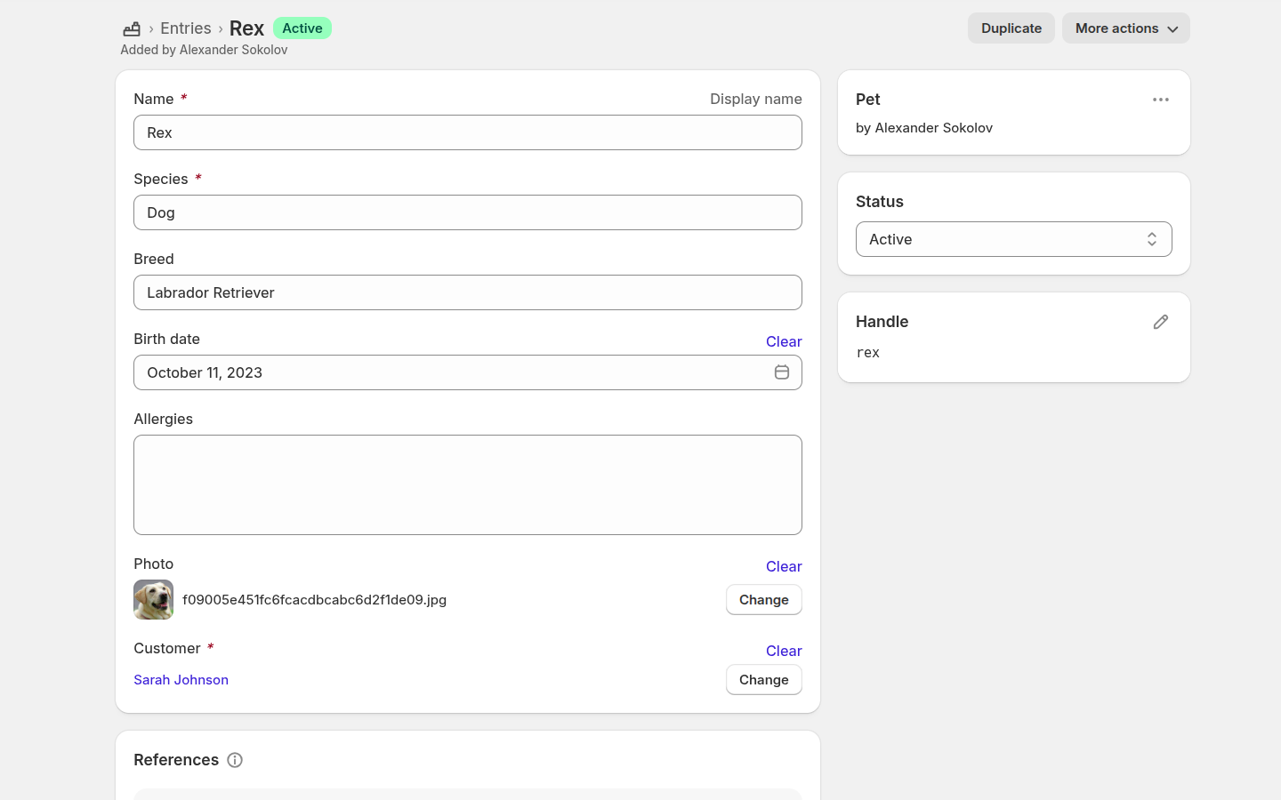 Auto-created Pet Profile in Shopify Admin